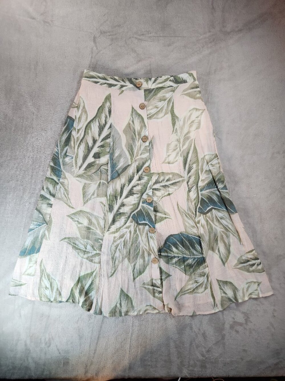 Banana Leaf Print Pink Midi Skirt Medium